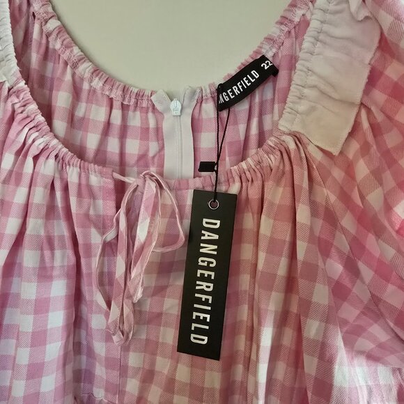 Dangerfield Curve Picnic Party Ruffle Dress Size 22 Pink Gingham Plus Size Cute - Picture 9 of 16
